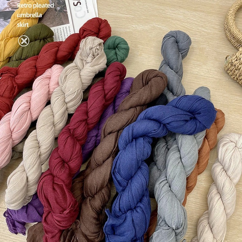 Korean style new spring and autumn winter cotton and linen pleated scarf solid color simple versatile long thin shawl scarf women's scarf