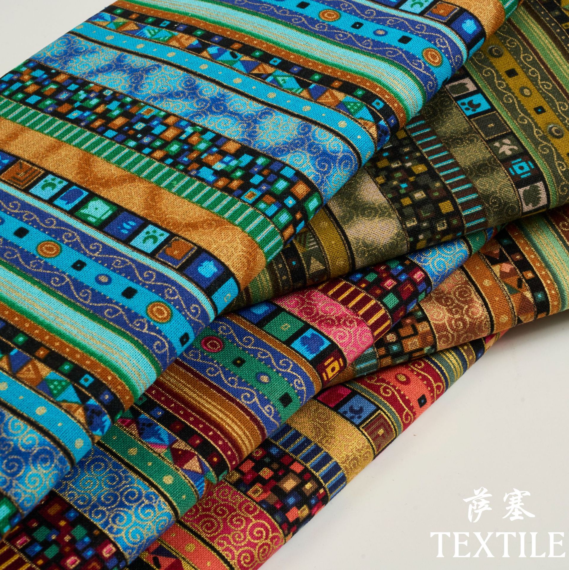Ethnic Style Cotton Linen Bronzing Fabric Yunnan Lijiang Tablecloth Curtain Bohemian Vintage Handmade Fabric