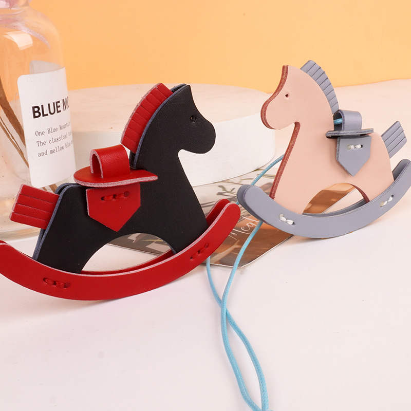 Picture of Factory wholesale rocking horse pendant bag decorative leather handmade pony pendant car pendant cowhide material bag