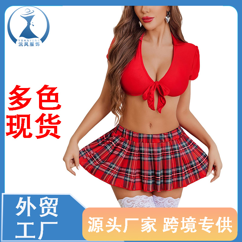 Foreign Trade New European and American Role Playing Sexy Short Sleeve Umbilical Student Style Top Underwear Sexy cosplay