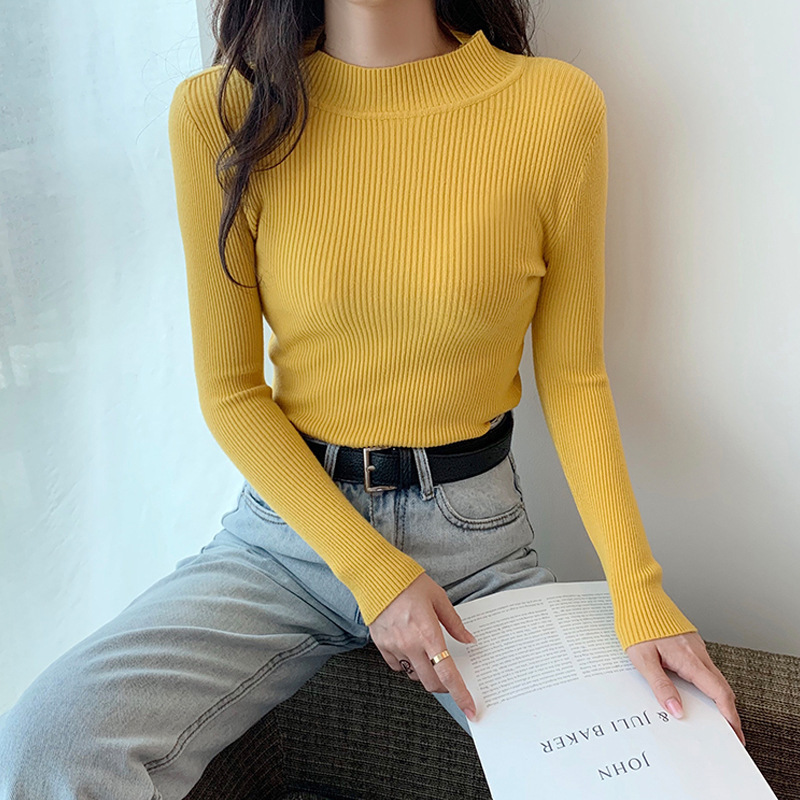 Picture of Sweater women's 2022 new autumn and winter long sleeve inner Slim Korean base shirt half high collar pullover sweater wholesale
