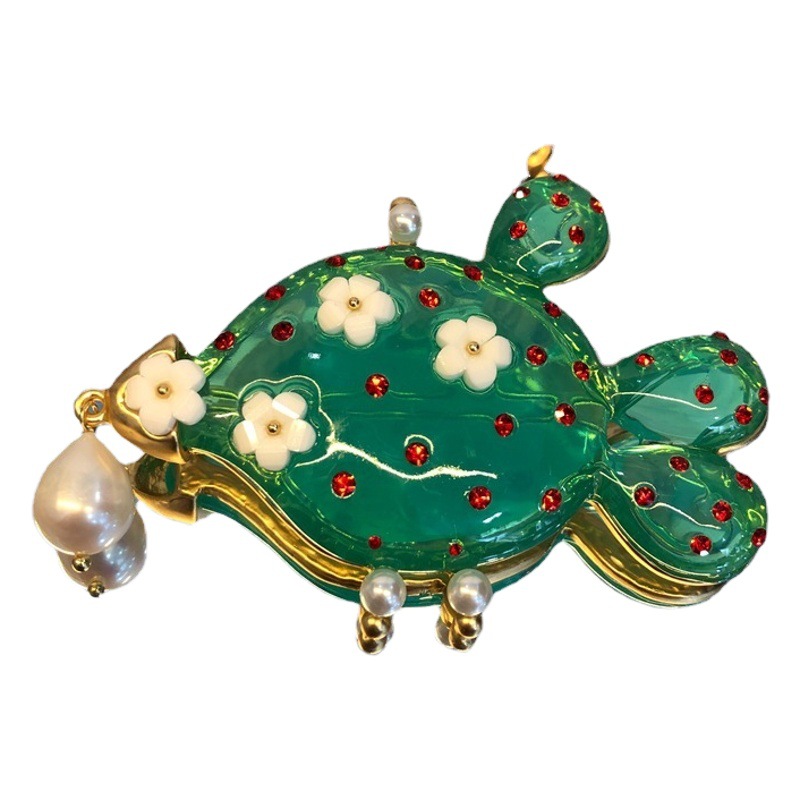 Picture of European and American Retro Aqua Blue Small Fish Brooch Cultured Pearl Flower Gem Diamond Cute Goldfish Brooch Pin