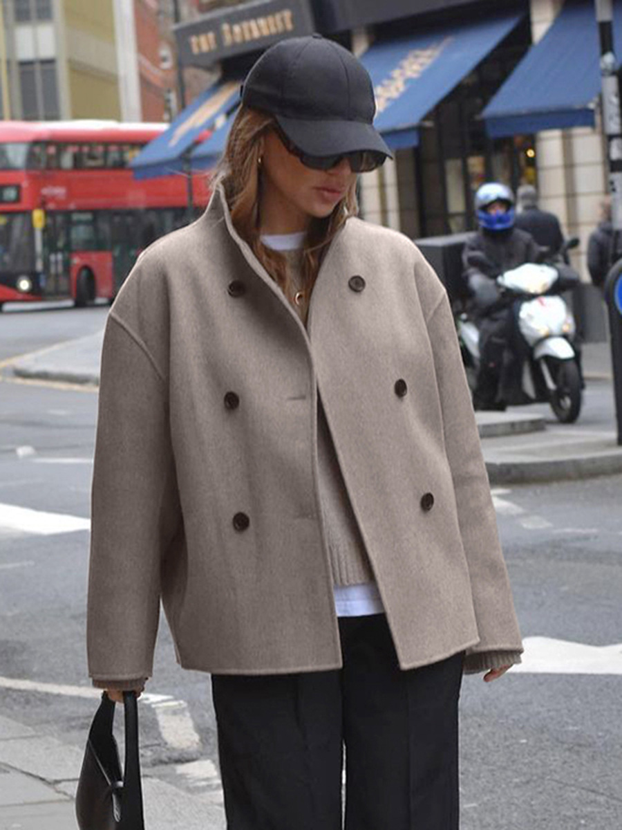 Picture of Designed Brown Double-Breasted Woolen Outwear for Women Winter Thickeneded Woolen Outwear Mid-Length 2025 Cross-Border Women's Clothing