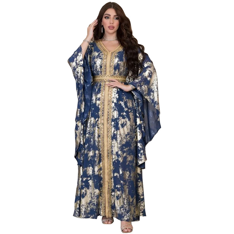 Picture of AB286 cross-border Middle East 2023 spring new Muslim chiffon bronzing robe with belt dress