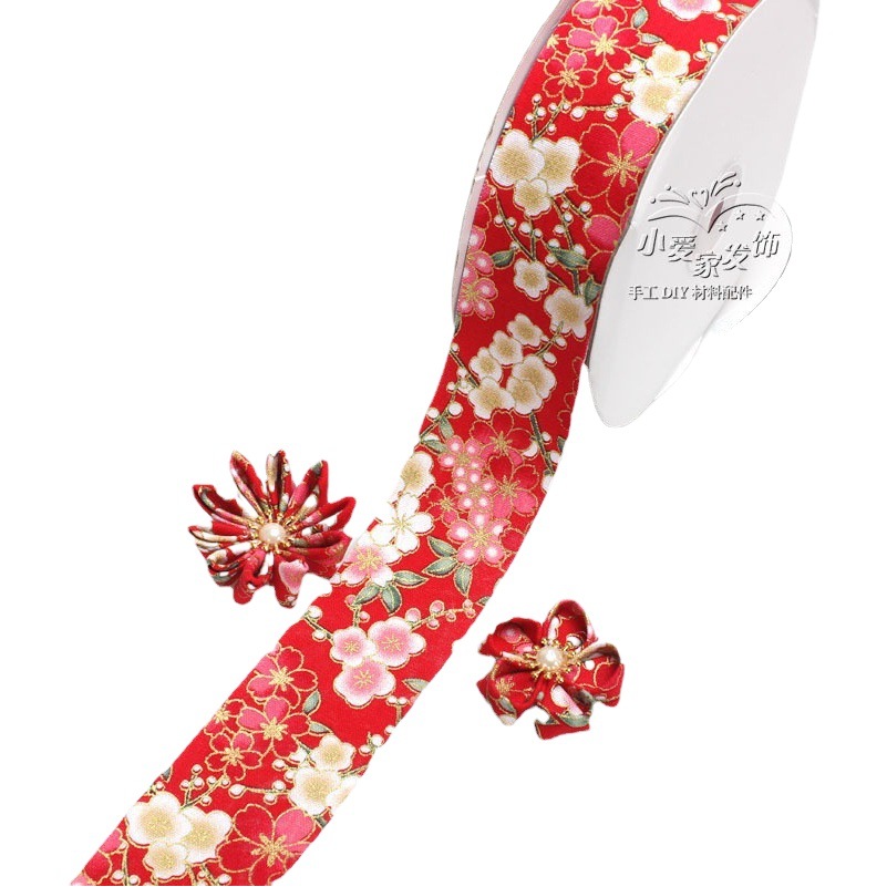 3cm Japanese-style bronzing cotton with interlining diy hand-made and wind-style hair accessories fine-grained cherry blossom lolita tassel ribbon