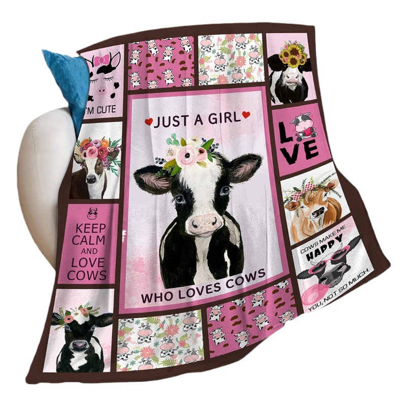 Cross-Border Cow Pattern Printed Flannel Blanket Amazon Cartoon Blanket Nap Blanket Manufacturer Wholesale