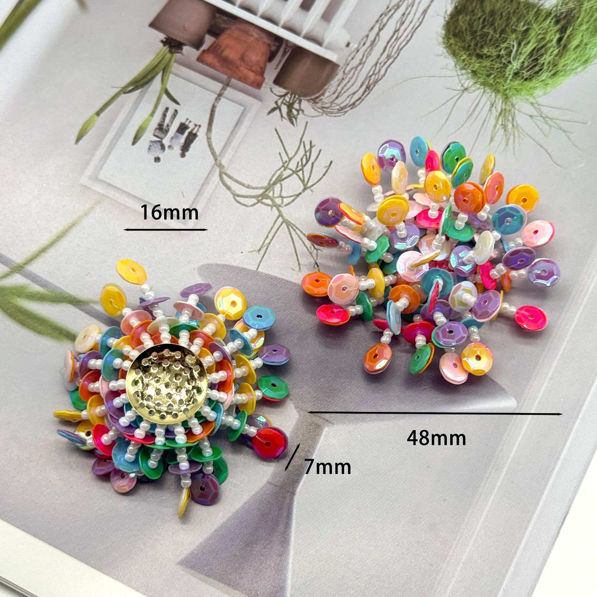 Picture of New girl new sequin rice bead loose flower earrings accessories DIY handmade fashion headgear earrings shoe flower pendants