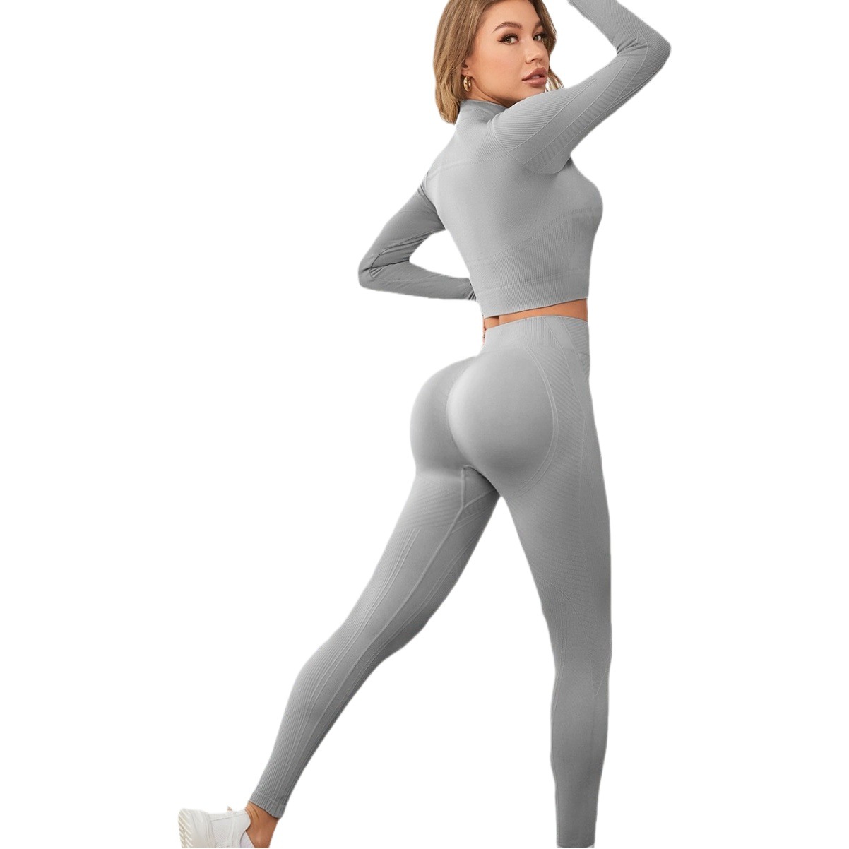 European and American Cross-border Explosions Autumn and Winter Seamless Long-sleeved Trousers Tight Slimming Breathable Quick-drying Yoga Fitness suit