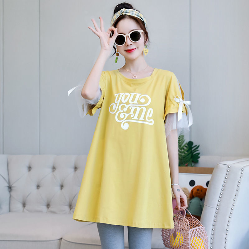 Picture of New Pregnant Women's Summer Half-sleeved T-shirt suit Korean Pregnant Women's Spring Mid-length Top dress Two-piece Set