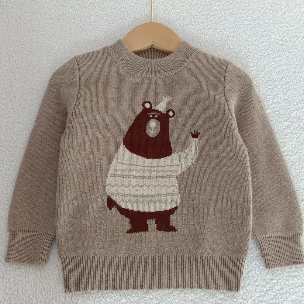 Picture of Factory wholesale children's cashmere sweater Korean version of the high collar cartoon knitted pullover boys baby base sweater girls