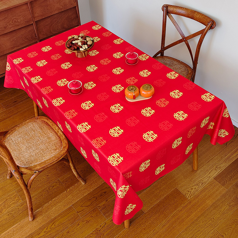 Picture of Wedding Tablecloth Red Festive Wedding Decoration Wedding Banquet Set Table Coffee Table Dining Tablecloth
