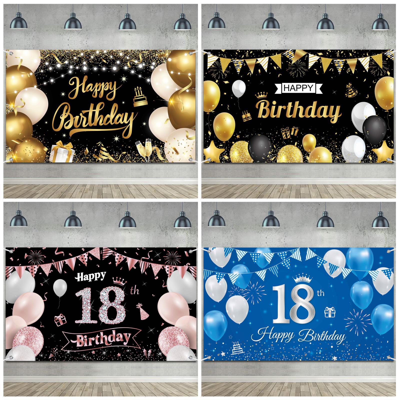 Cross-border Birthday banner background cloth photo decoration Happy Birthday black gold theme can be made in pictures