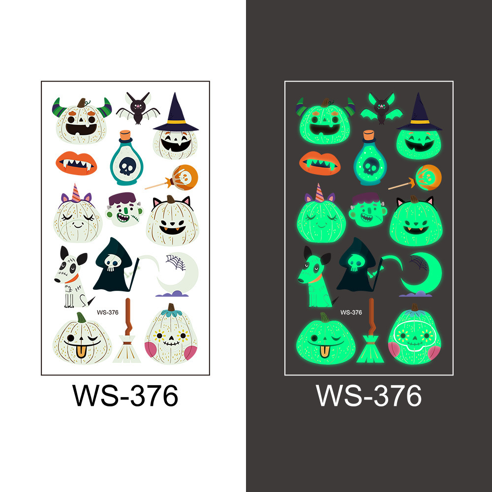 Picture of Cross-Border New Halloween Tattoo Stickers Waterproof and Sweat-Proof Long-Lasting Fluorescent Green Luminous Children's Cartoon Face Tattoo Stickers