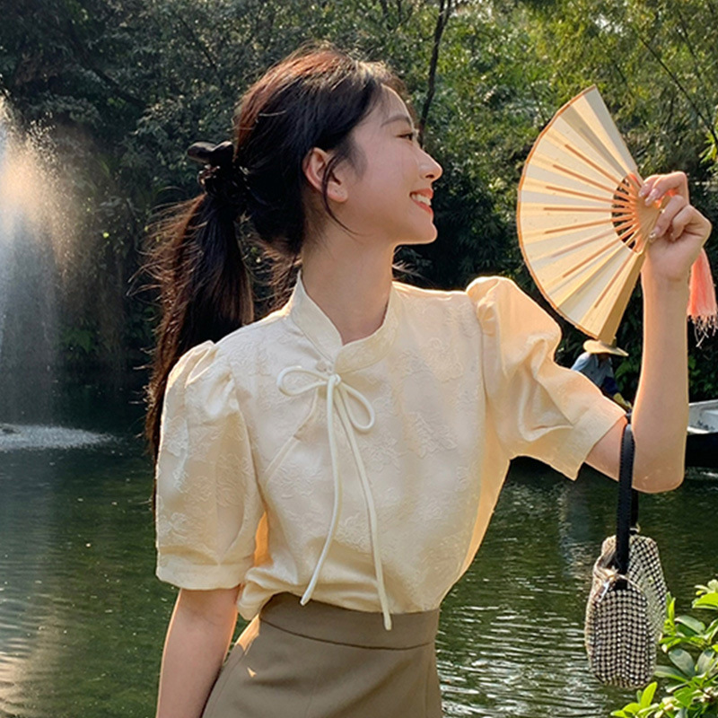 Real price Chinese style top light mature style short-sleeved shirt women's summer retro national fashion National New cheongsam improved lace-up
