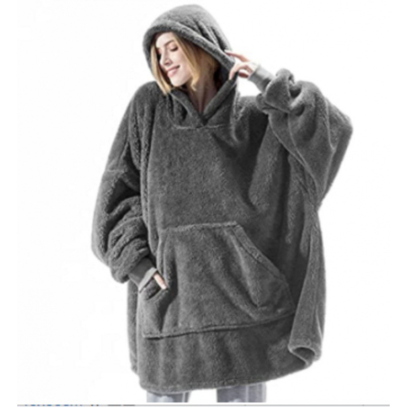 Picture of Cross-border Amazon Autumn and Winter Comfortable Loose Double-sided Fleece Hoodie Thickened Wearable Blanket Couple's New Home Clothes