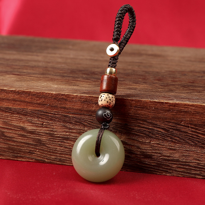 Agate Chalcedony Safe Buckle Jade Pendant Car Keychain Pendant High-end Exquisite Creative Couple Gift for Men and Women