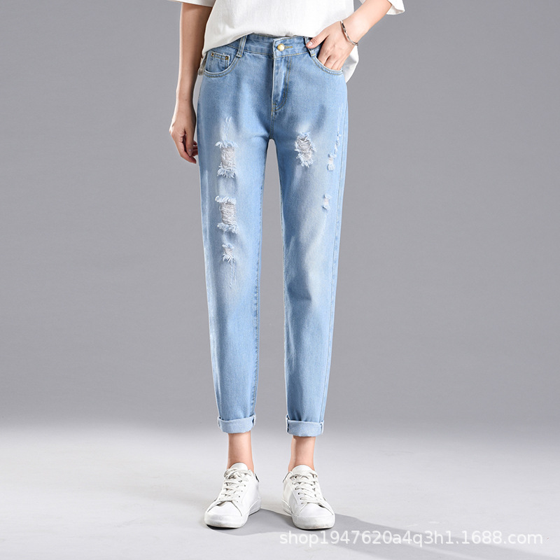 Picture of Ripped Harlan Jeans Women's Summer 2023 New Loose Straight High Waist Slimming Wide Leg Turnip Pants