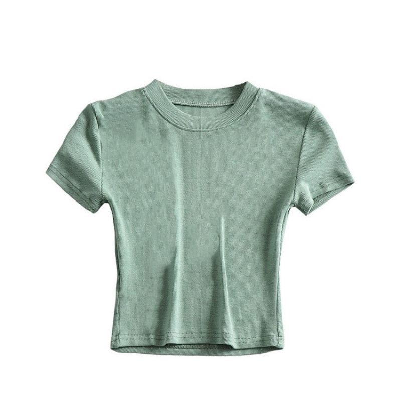 Picture of European and American style hot girl fashion tight turtleneck short sleeve bottoming shirt Women's inner wear slim high waist short T-shirt top
