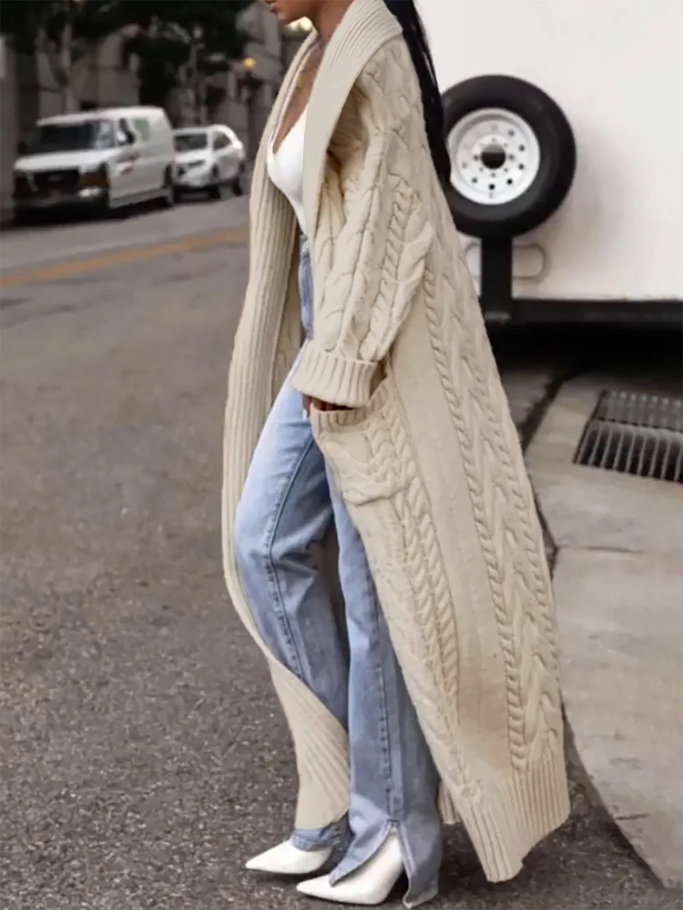 Picture of Foreign trade cross-border Europe and the United States Amazon source manufacturers coarse twist large lapel long cardigan sweater coat spring autumn winter