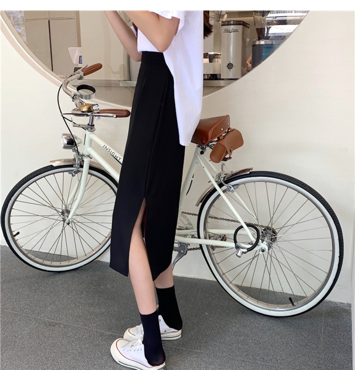 High waist slimming summer 20 black A- line skirt new anti-exposure 23 skirt women's A- line skirt mid-length skirt