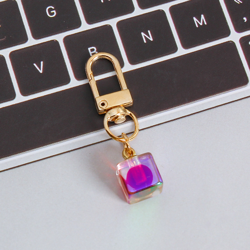 Picture of ins style AB color love beads keychain pendant diamond-shaped cut hanging hole door buckle girl's heart bag bag hanging jewelry
