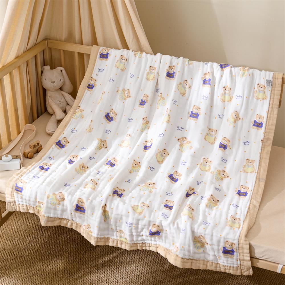 Picture of Gauze Bath Towel Spring New Wide Side Increase Baby Blanket Newborn Six-Layer Cartoon Printed Gauze Cushion