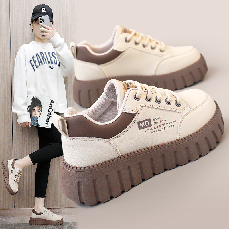 New XQ229-1 2024 Spring and Summer Height-increasing Sneakers Platform Bottom Wear-resistant Street Photoshoot Trendy Simple Women's Shoes for Students
