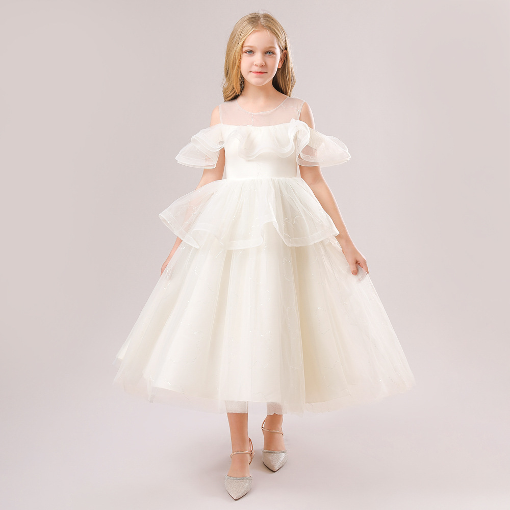2020 European and American New Princess Dress Girls' Wedding Dress Puffy Stitching Stylish Children's Dress Performance Dress Dress