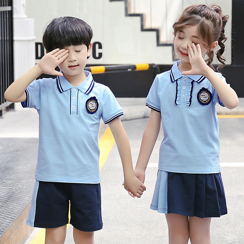 Summer Clothes Kindergarten Garden Clothes Primary School Students' School Uniform Class Clothes Short Sleeve Graduation Clothes Photo Summer Suit British Style