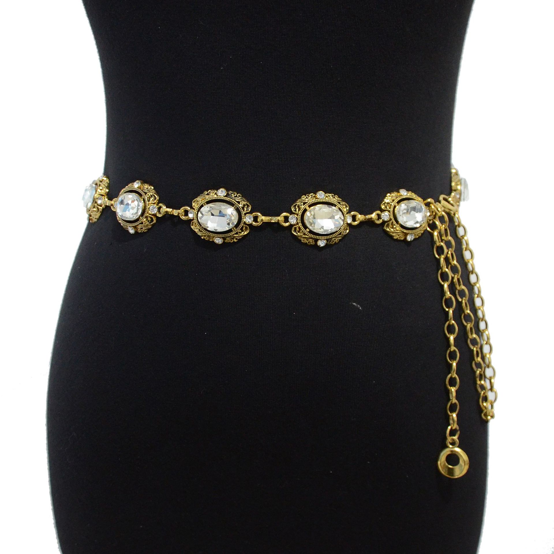 Summer New Women's Belt Fashion Retro Style Rhinestone Inlaid Decorative Metal Chain Waist Chain with Skirt Ready for Sale