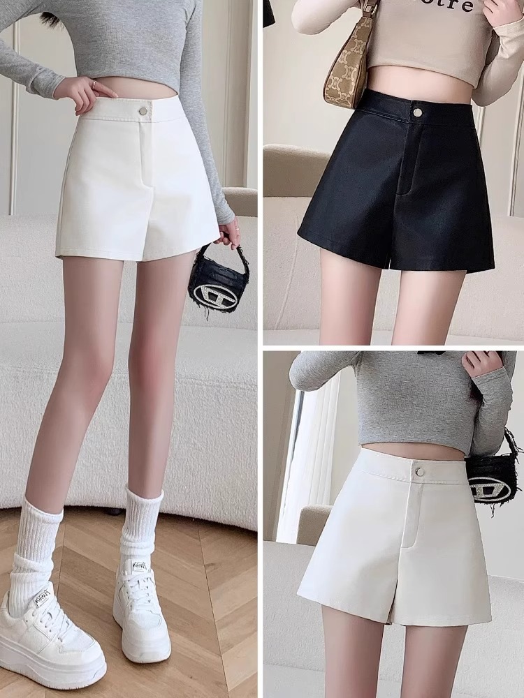 Leather Shorts for Women Plus Size Fat mm Outer Wear High Waist Slimming Look Loose Wide Leg Pants 2023 New Autumn and Winter Fashion Boot Pants