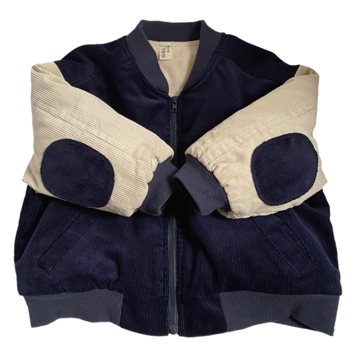 GL-kids Korean Winter Children's Round Patch Corduroy Fleece Jacket Men's and Women's Cotton Thickened Top