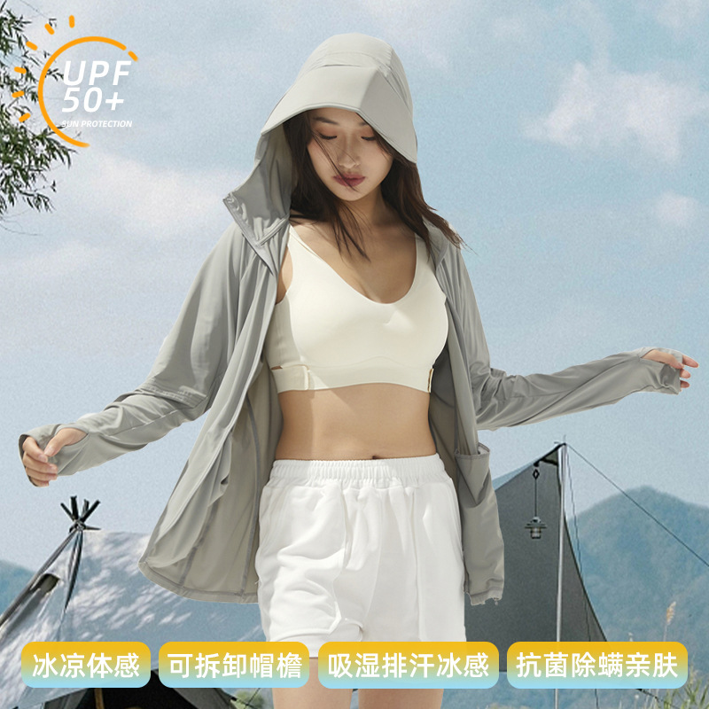 Summer New Women's Ice Silk Sun Protection Clothing Upf50+ Ice-Sense Antibacterial Large Brim Sunshade Skin Clothing Moisture-Wicking Men's Clothing