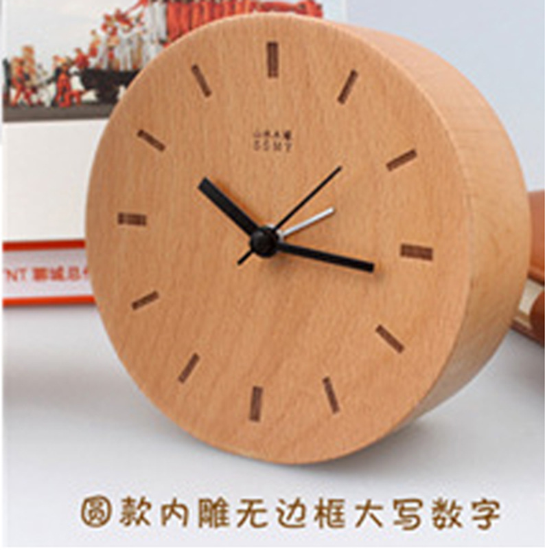 Picture of Beech Quiet Clock Solid Wood Watch Ornaments Living Room Modern Simple Log Cross-border Table Round Square