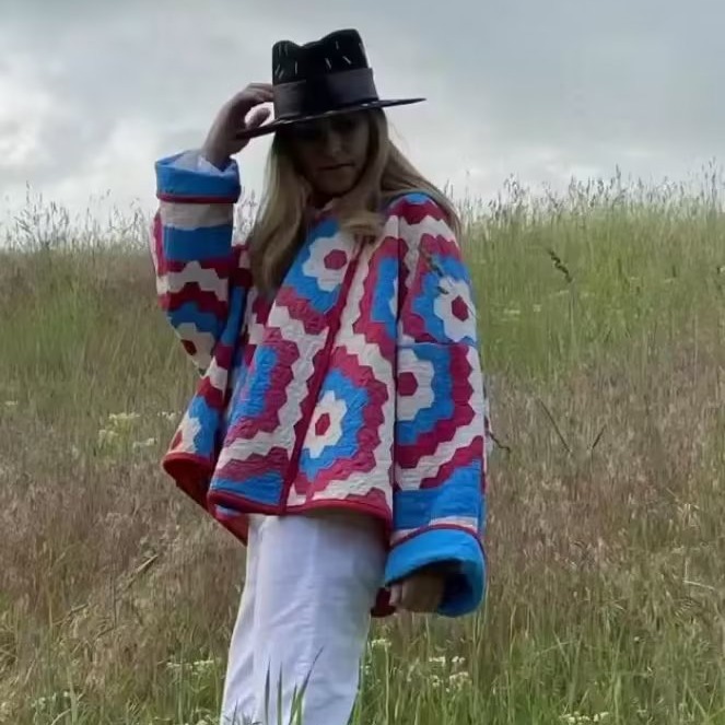 2023 Winter New European and American Cross-border Women's Street Fashion Printed Kimono Coat Coat 1718