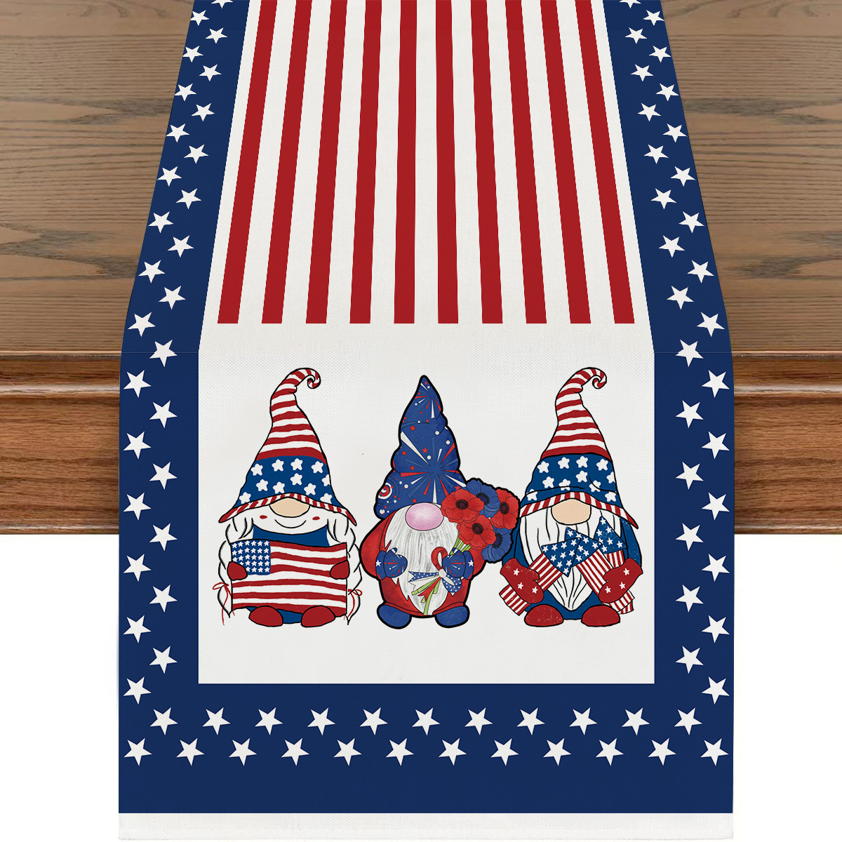Picture of Explosions US Independence Day Decorative Table Runner Linen Star-stripe Printed Tablecloth Patriot Holiday Atmosphere Table Runner