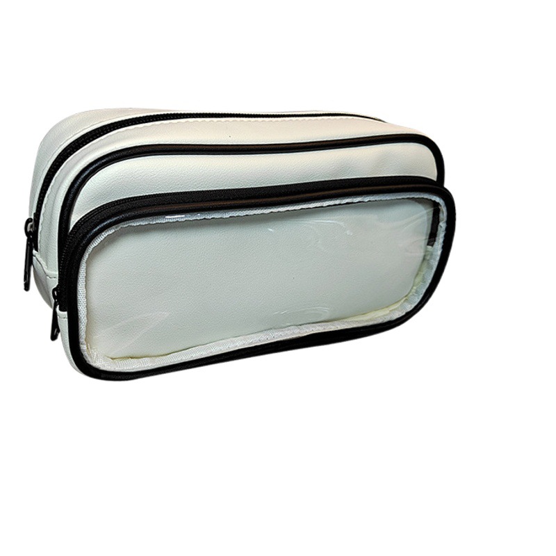 Reduced Eslite Korean Corner Leather Visual Window Pen Bag Casual Junior High School Student Makeup Storage Bag 2023 New Style