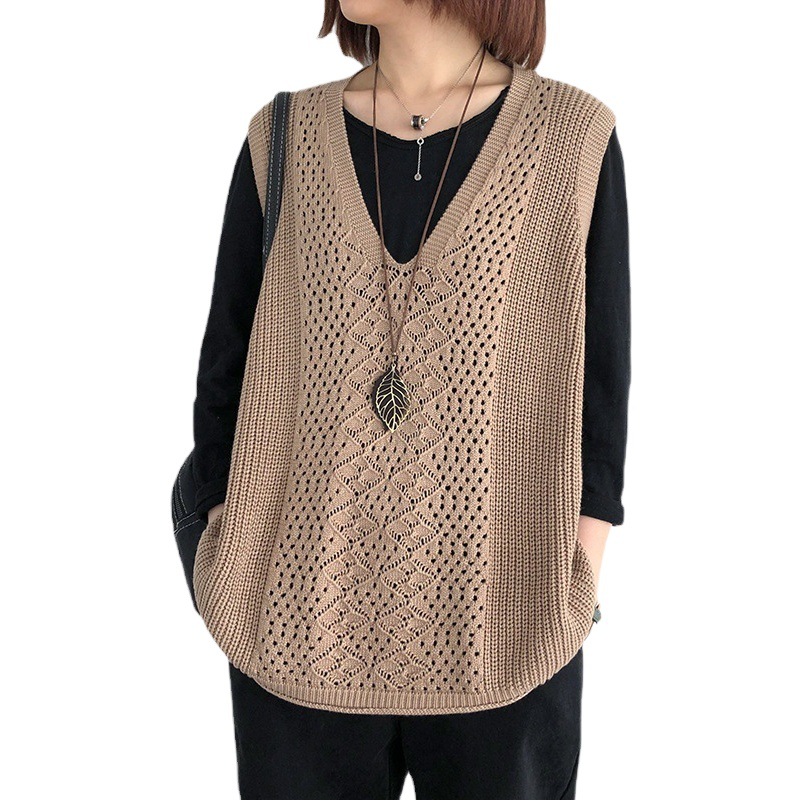Knitted coat sweater vest women's summer 2024 new spring and autumn women's vest sleeveless waistcoat