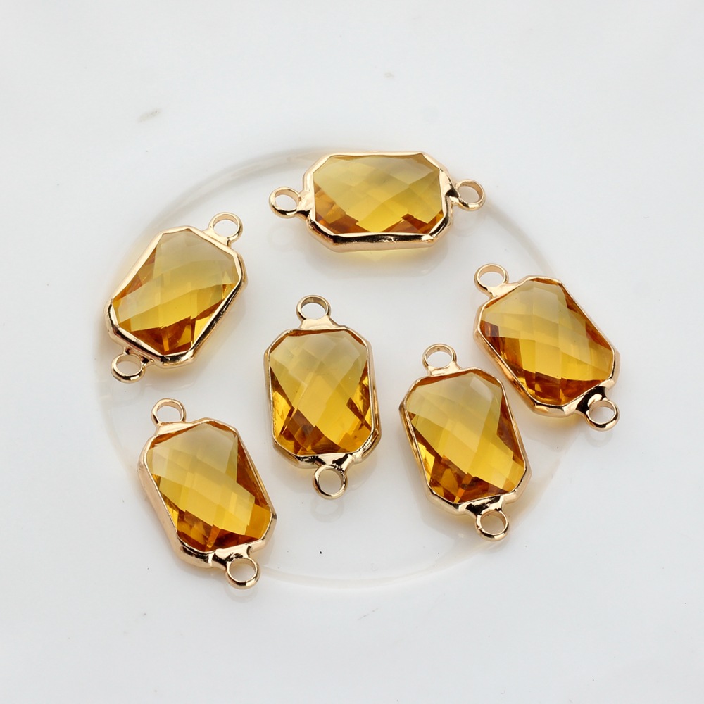 Picture of Copper-covered rectangular crystal cut double pendant small pendant production pendant earring accessories material wholesale