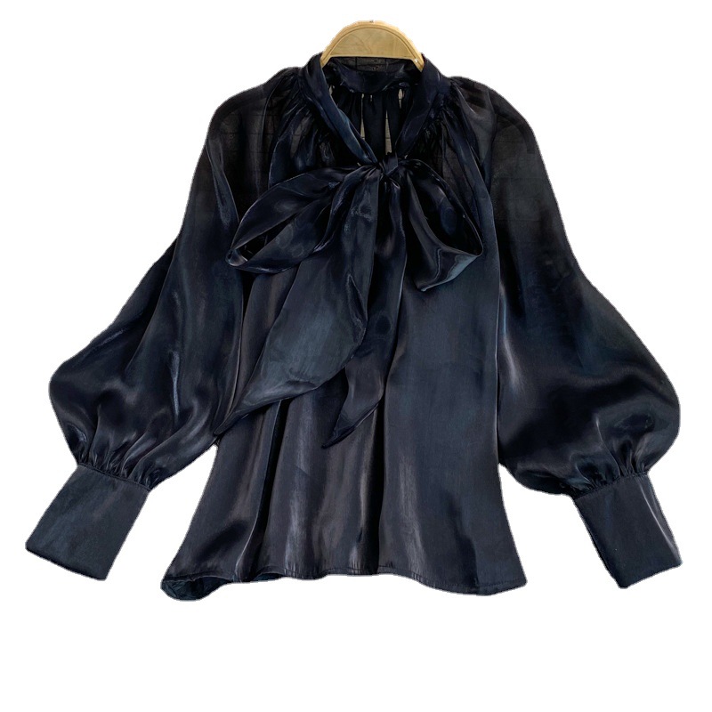 Picture of Cross-border 2023 New Super Fairy Loose Belly Covering Bow Lace-up French Large Size Shirt Long-sleeved Elegant Top for Women