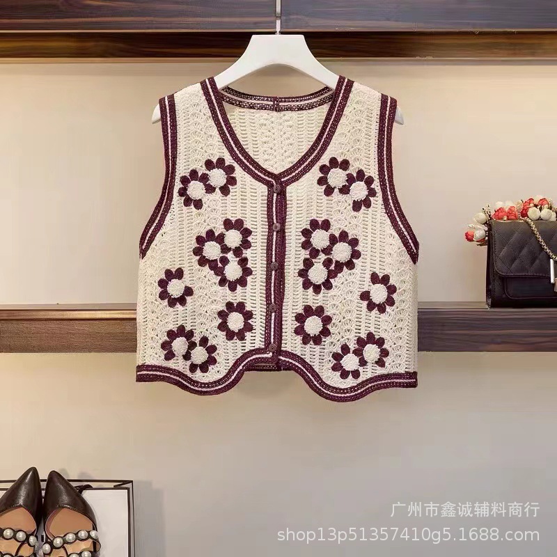 Picture of New Korean Style Knitted Vest Women's Vintage Embroidered Crochet Knitted Shirt Waistcoat Vest Sleeveless Jacket Spring and Summer