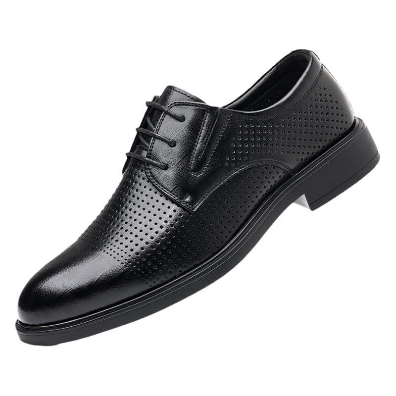 Leather Shoes Men's Summer New Style Cut Out Breathable Business Formal Wear Men's Inner Heightening Derby Shoes Wedding Groom's Shoes
