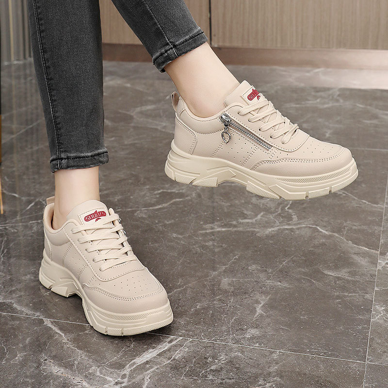Picture of W2581 New White Shoes 2024 Autumn and Winter Breathable Internal Add Joker High Thick Bottom Solid Color Wear-resistant Student Board Shoes