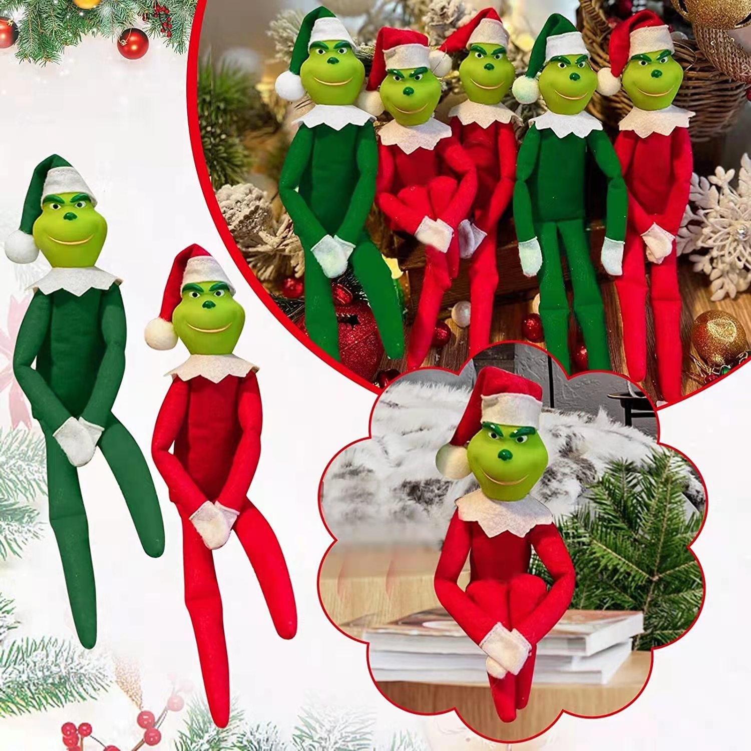 2022 foreign trade new environmentally friendly PVC! In stock Christmas green fur monster Grinch elf decoration pendant Christmas hanging
