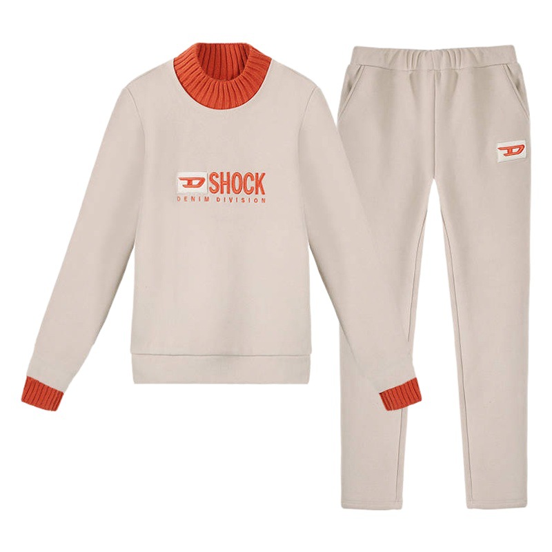 Women's Sweatshirt Set for Foreign Trade, 2025 Autumn and Winter New Style, Casual Fleece-Lined Thickened Sportswear, Winter Two-Piece Women's Trendy Outfit