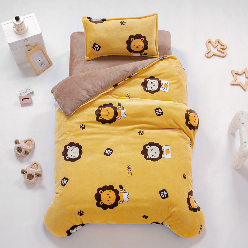 Picture of Kindergarten quilt three-piece autumn and winter milk velvet double-sided velvet baby admission core six-piece coral velvet bedding