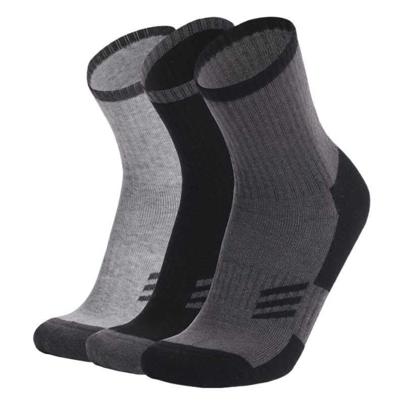 Two Wolf Merino Wool Socks Autumn and Winter Wool Socks Men's Thickened Warm Sports Black Gray Mid-Tube Hiking Socks