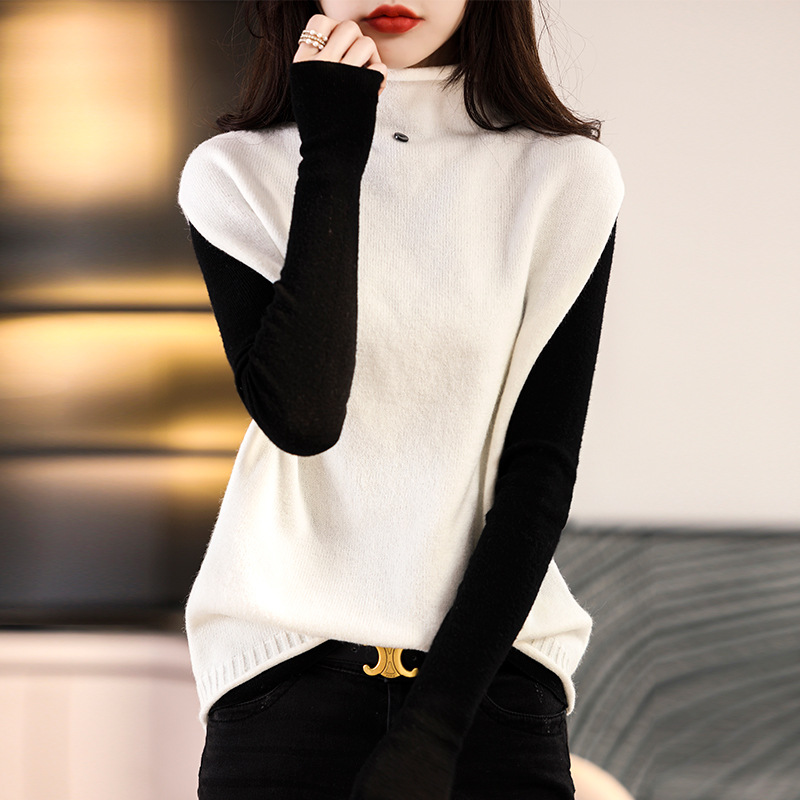 Picture of Real Shot Vest Women's Autumn and Winter New Sleeveless Top High Collar Button Loose Slimming Wool Knitted Waistcoat