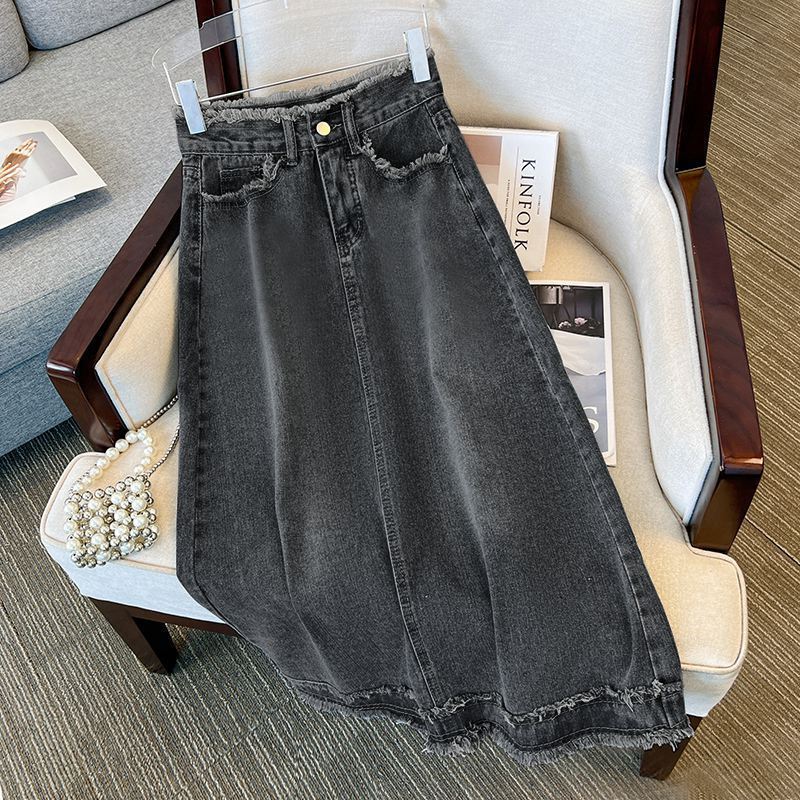 Fashion Half-length Denim Skirt Women's Spring and Autumn Summer Ins Trendy Elegant Rust A- Line Mid-length Skirt Straight Black and Grey Hip Skirt