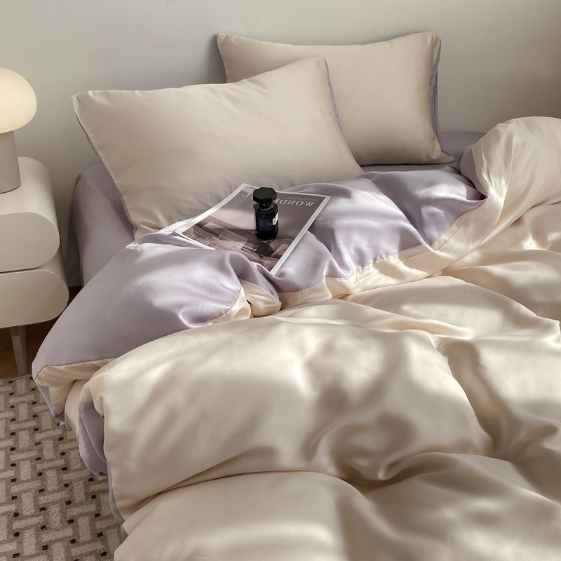Picture of Summer Light Luxury Solid Color Ice Silk Four-piece Set Class A Cool Bed Sheet Quilt Cover Dormitory Three-piece Set Bed Cover Gift for Hair 4